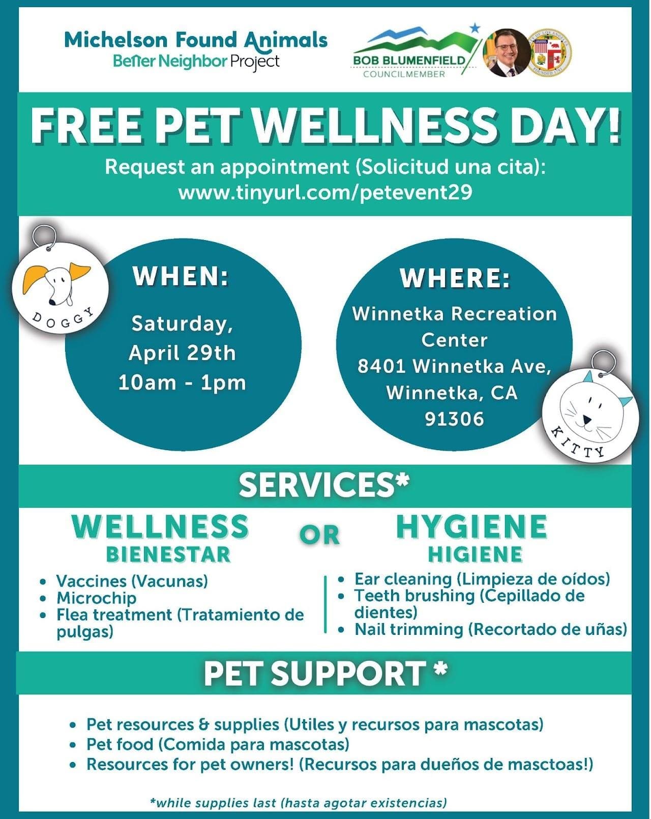 Winnetka Free Pet Wellness Day sponsored by Michelson Found Animals Better Neighbor Project