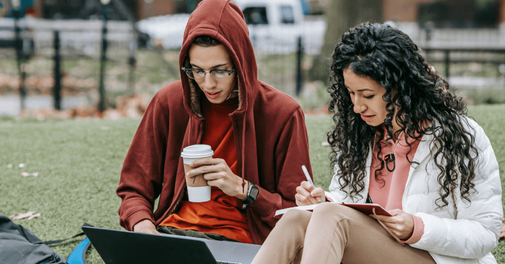 Multiethnic students studying on college campus